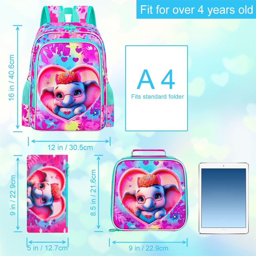3pcs Backpack for Boys and Girls, 16” Kids Kindergarten Bookbag with Lunch Box, Cute Elementary Backpacks for Boy Girl - PuriLite