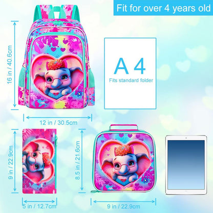 3pcs Backpack for Boys and Girls, 16” Kids Kindergarten Bookbag with Lunch Box, Cute Elementary Backpacks for Boy Girl - PuriLite
