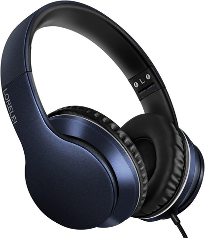LORELEI X6 Over-Ear Headphones With Microphone, Lightweight Foldable & Portable Stereo Bass With 1.45M No-Tangle Wired for Smartphone Tablet MP3/4 (Black-Gold) - PuriLite