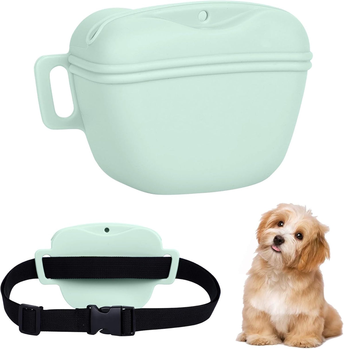 Dog Treat Pouch for Training, Silicone Magnetic Closure Dog Treat Bag Portable Treat Pouch with Belt, Waterproof Small Treat Bag for Dog Training, Dog Walking (Cyan) - PuriLite
