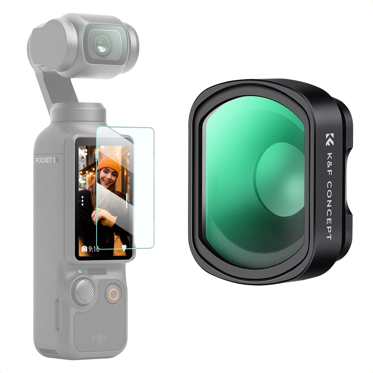 K&F Concept Wide-Angle Lens Compatible with DJI Osmo Pocket 3, Magnetic Attach/Multi-Coated/Optical Glass - PuriLite