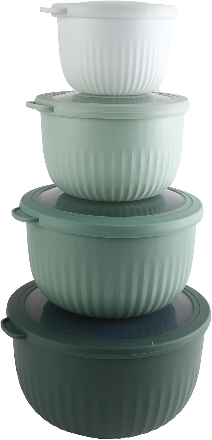 COOK WITH COLOR Prep Bowls with Lids- 8 Piece Nesting Plastic Small Mixing Bowl Set with Lids (Teal Ombre) - PuriLite