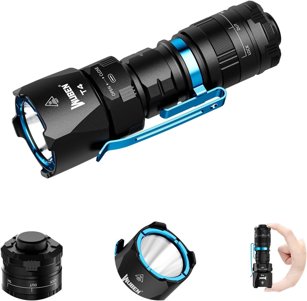 WUBEN T4 Flashlight Rechargeable, Mini Tactical Flashlight Military Grade 401M Long Throw, Small Flashlight with Tactical/Duty/Lock 3 Modes, EDC Flash Light for Police, Emergency and Daily Use - PuriLite