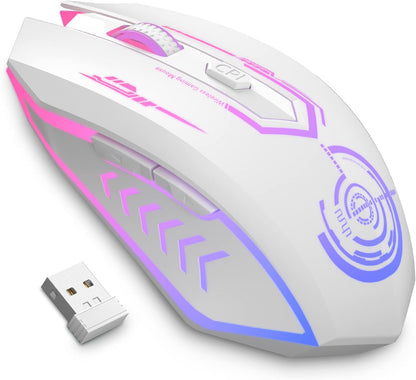 Wireless Gaming Mouse Up to 10000 DPI, UHURU Rechargeable USB Wireless Mouse with 6 Buttons 7 Changeable LED Color Ergonomic Programmable MMO RPG for PC Laptop, Compatible with Windows Mac - PuriLite
