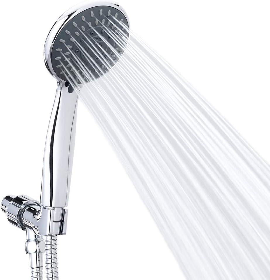 Shower Head, High Pressure Handheld Showerhead with Hose, 5 Settings Chrome Finished Hand Held Rainfall Shower Set- Including Bracket Teflon Washer - PuriLite