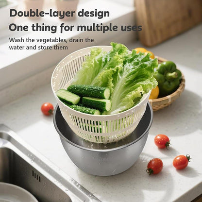 Cenroelon Stainless Steel Salad Lettuce Spinner Quick Manual Compact with Lid,Basin Drain Frame Non-Slip Base - PuriLite