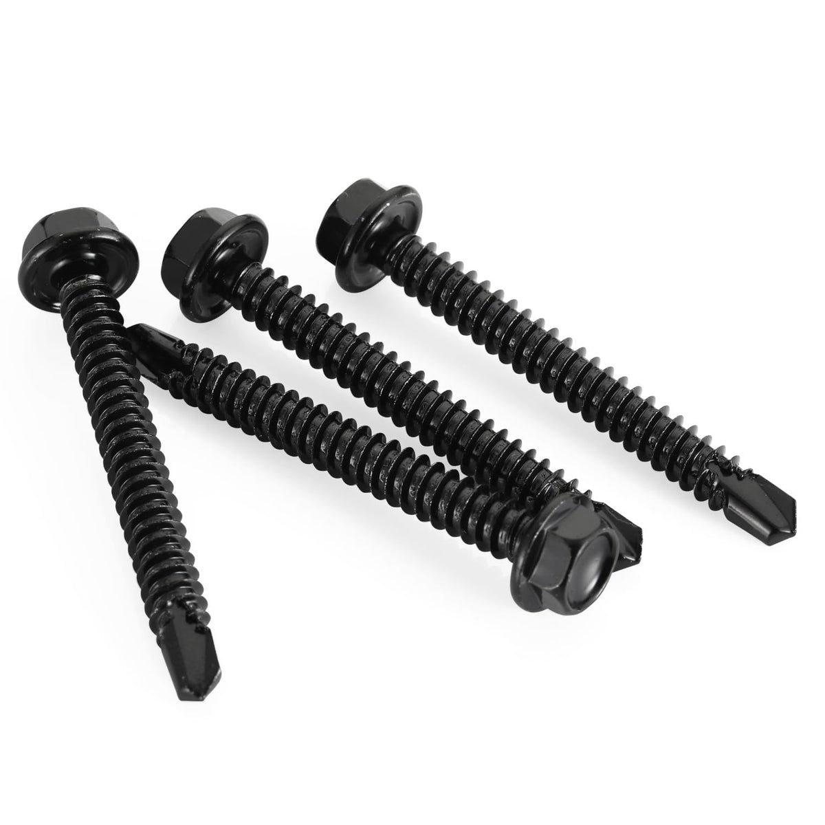 #10 x 1 Hex Washer Head Self Tapping Drilling Screws Black Oxidized, 410 Stainless Steel, 100 PCS - PuriLite