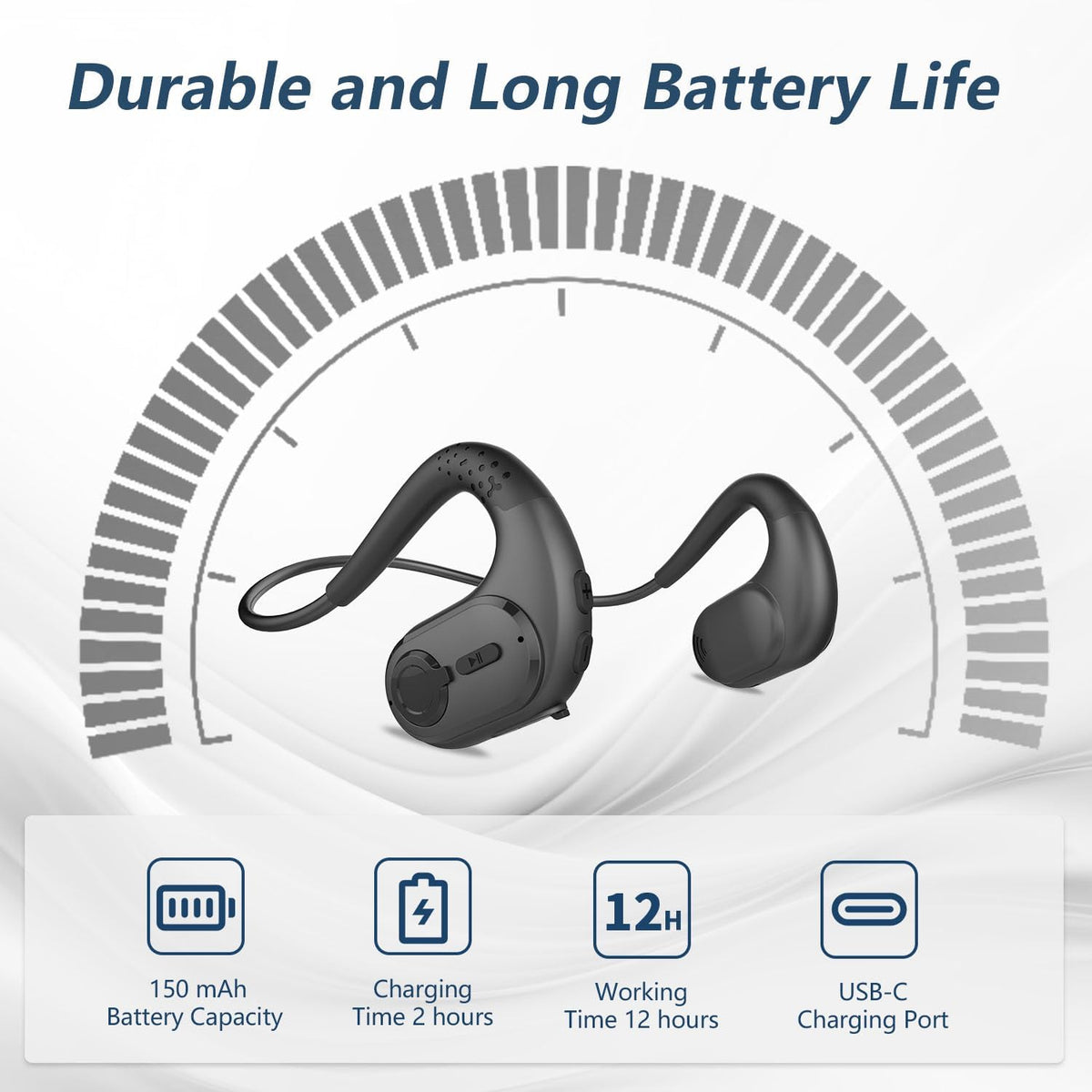 BANIGIPA Bluetooth Headset with Removable Microphone, Noise Cancelling Wireless Headset for Phones Laptop Computer PC, Open Ear Headphones for Office Meeting Running Cycling Driving Working-12 Hrs - PuriLite