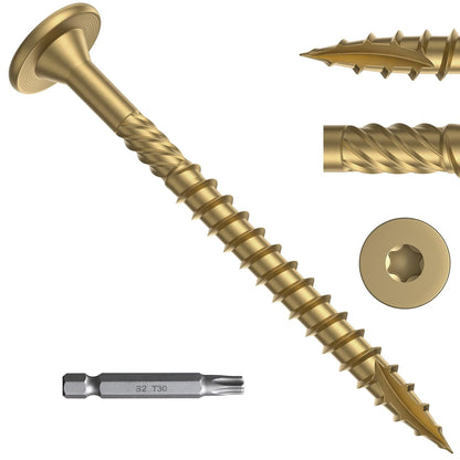 FMhotu 6 Inch Heavy-Duty Outdoor Deck Screws, 50Pcs Star Drive Decking Wood Screws, Rust Resistant Timber Screws for Timber/Log/Landscaping Wood (#14 x 6 Tan - PuriLite