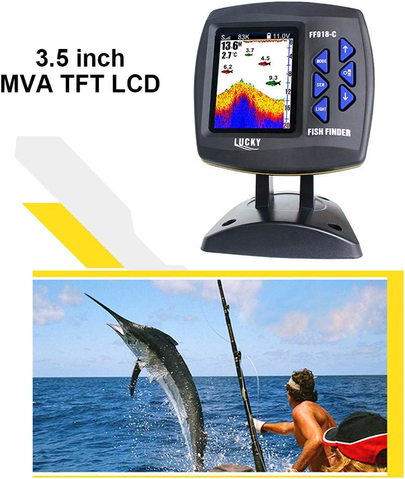 Sangmei Lucky FF918-C100DS Color Screen Wired Fish Finder Dual Frequency 328ft/100m Water Depth Boat Fish Finder - PuriLite