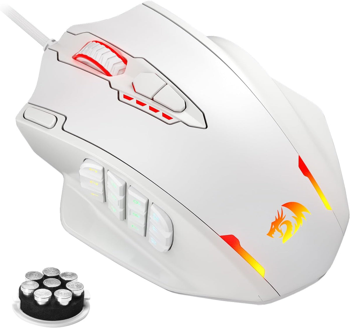 Redragon M913 Impact Elite Wireless Gaming Mouse, 16,000 DPI Wired/Wireless RGB Mouse with 16 Programmable Buttons, 45 Hr Battery and Pro Optical Sensor, 12 Side Buttons MMO Mouse - PuriLite