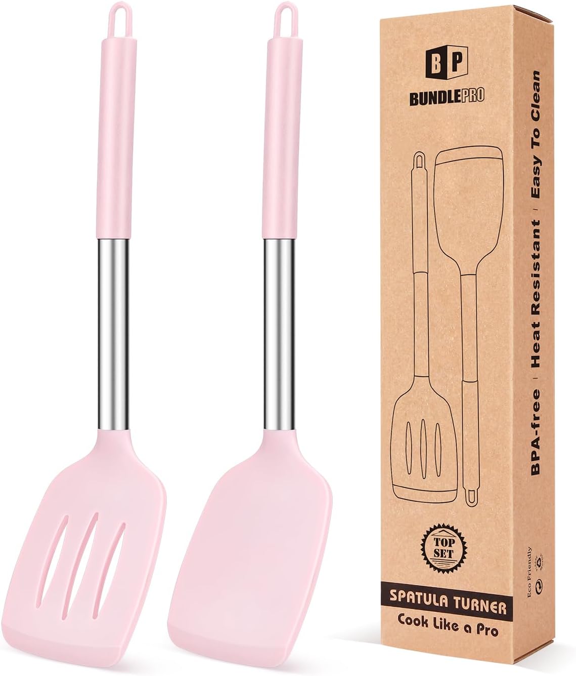 Pack of 2 Silicone Slotted Spatula,Non Stick Solid Kitchen Turner, High Heat Resistant BPA Free Cooking Utensils for Fish, Eggs, Pancakes（Black - PuriLite