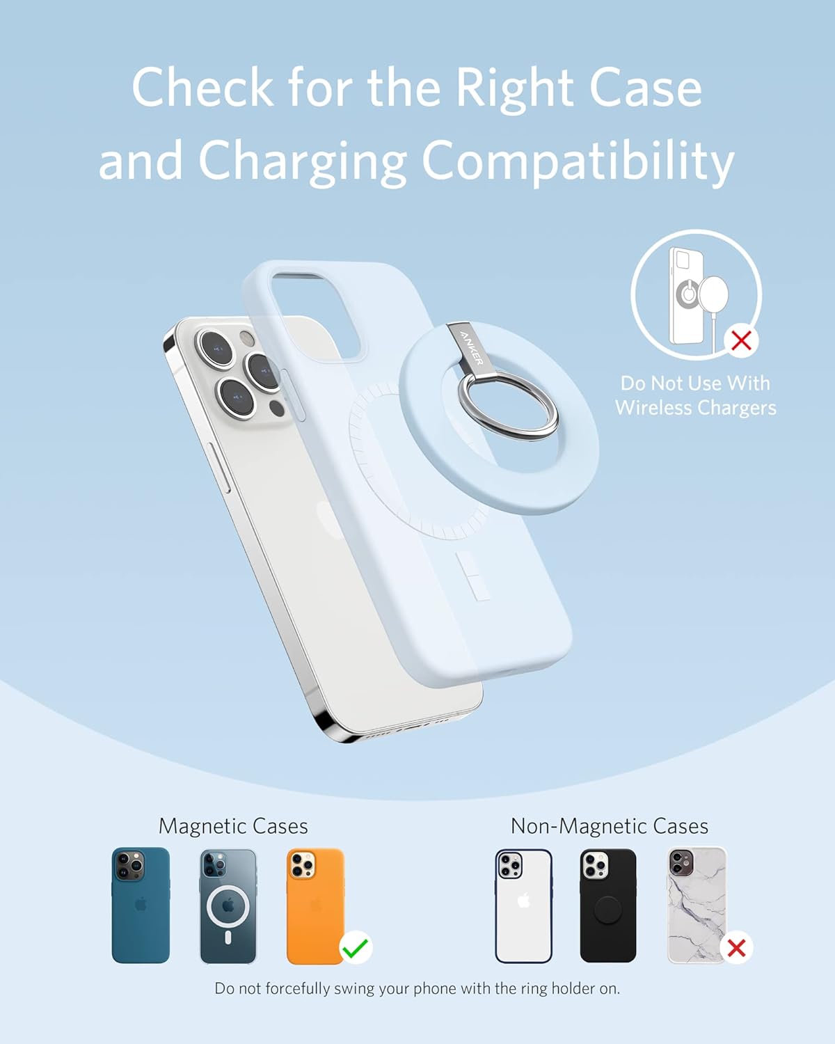 Anker Magnetic Phone Grip, MagGo 610 Ring Holder, Adjustable Kickstand, Only for iPhone 16/16 Plus/16 Pro/16 Pro Max/15/14/13/12 Series - PuriLite