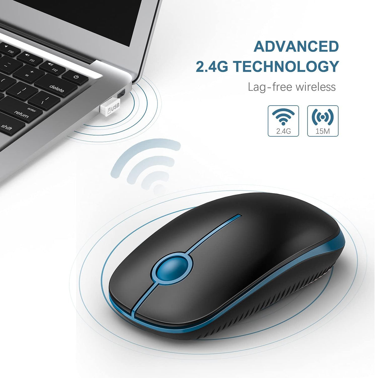 Wireless Mouse, Vssoplor 2.4G Slim Portable Computer Mice with Nano Receiver for Notebook, PC, Laptop, Computer (Black and Gray) - PuriLite