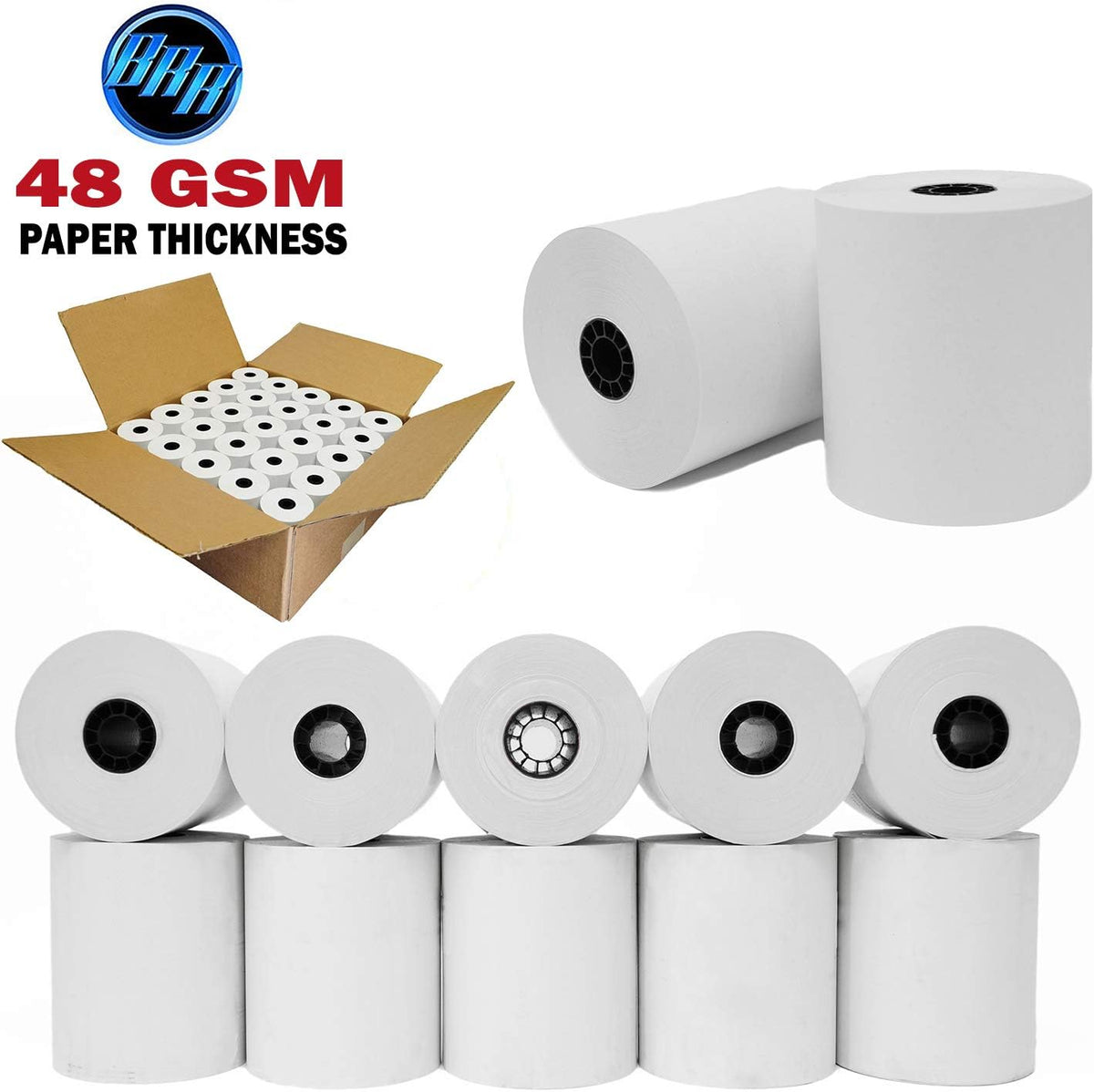 (50 Rolls) 2 1/4 x 50 Thermal Paper Receipt Rolls 2.25 x 50 ft POS Cash Register fits All Credit Card Terminals - PuriLite
