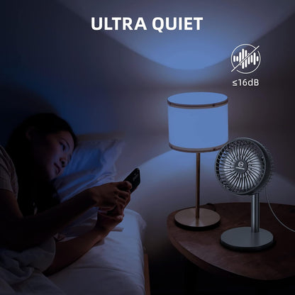 6 Inch Desk USB Fan with 4 Speeds - Adjustable Height, 72° Rotation, Quiet Table Fan for Home Office Cooling - PuriLite