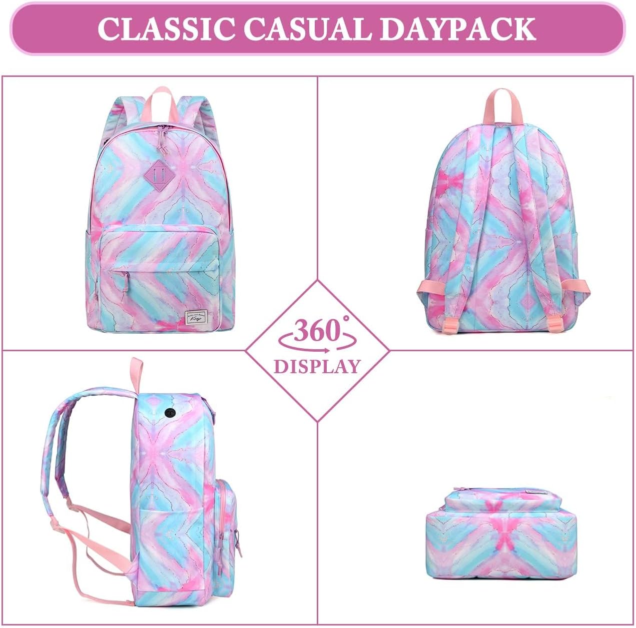 School Backpack, Kasqo 15.6 Inch Classic Lightweight Water-Resistant Backpack for Men Women Teens Girls Boys Kids to School, College, Travel, Work, Black - PuriLite