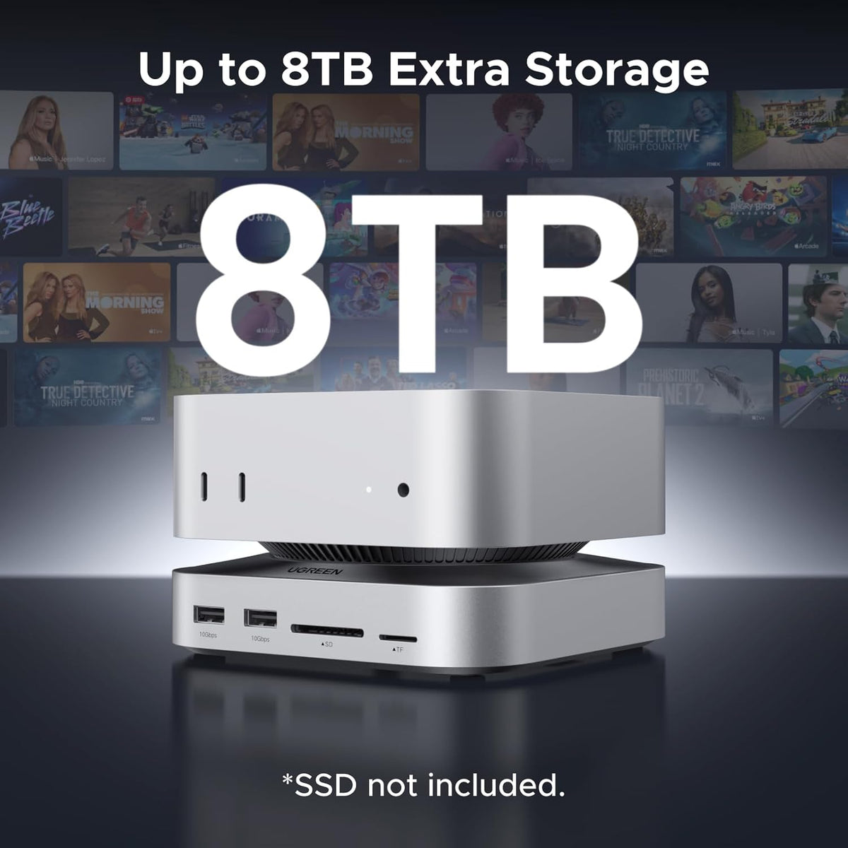 UGREEN Mac mini M4 Dock & Stand with NVMe SSD Enclosure, Docking Station with 3*USB A 3.2, 2*USB A 3.0, 2*USB C 3.2 10Gbps, SD/TF 170MB/s, USB C Hub Compatible with Mac mini M4 Pro - PuriLite
