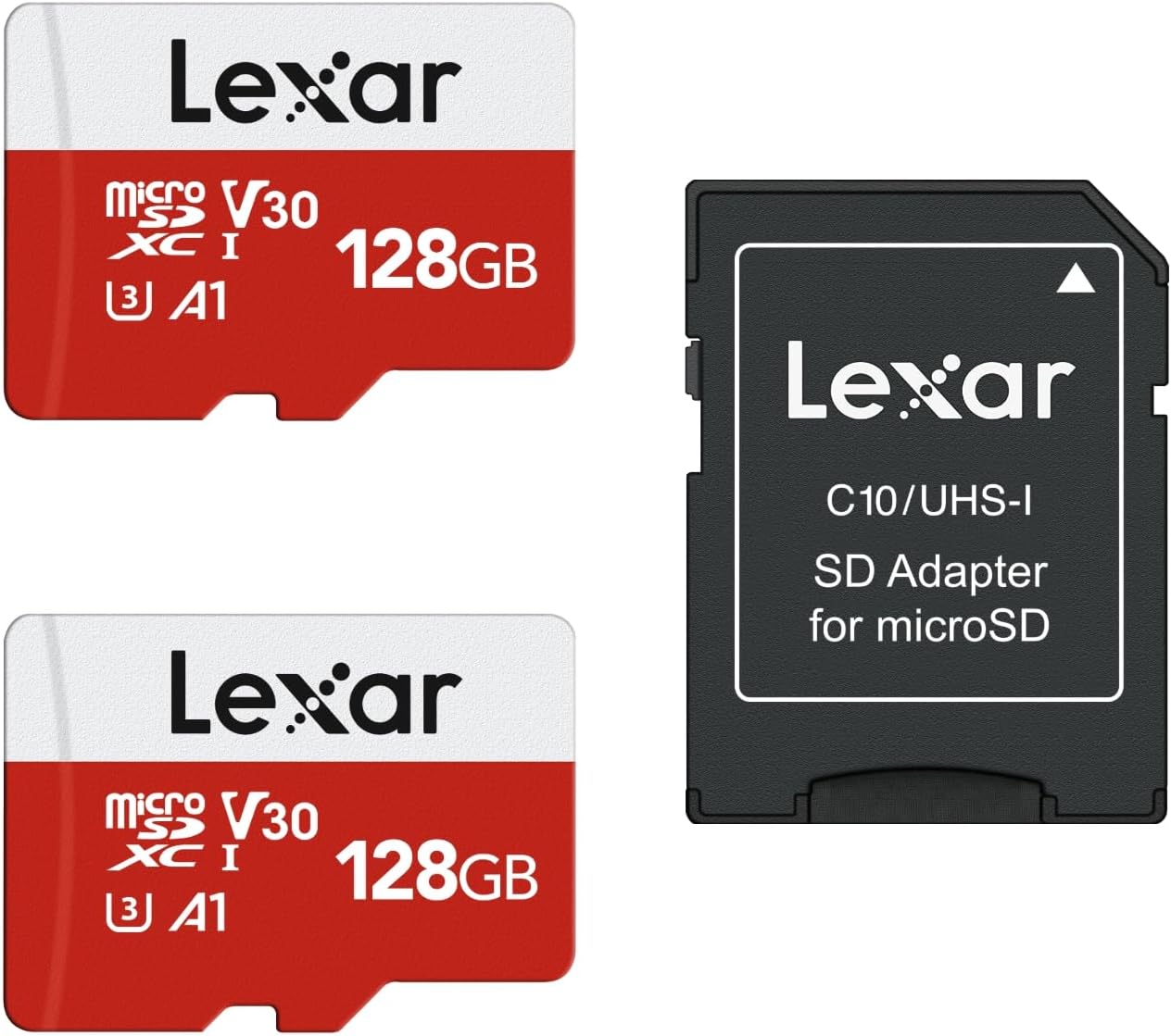 Lexar E-Series 128GB Micro SD Card 5 Pack, microSDXC UHS-I Flash Memory Card with Adapter, 100MB/s, C10, U3, A1, V30, Full HD, 4K UHD, High Speed TF Card - PuriLite