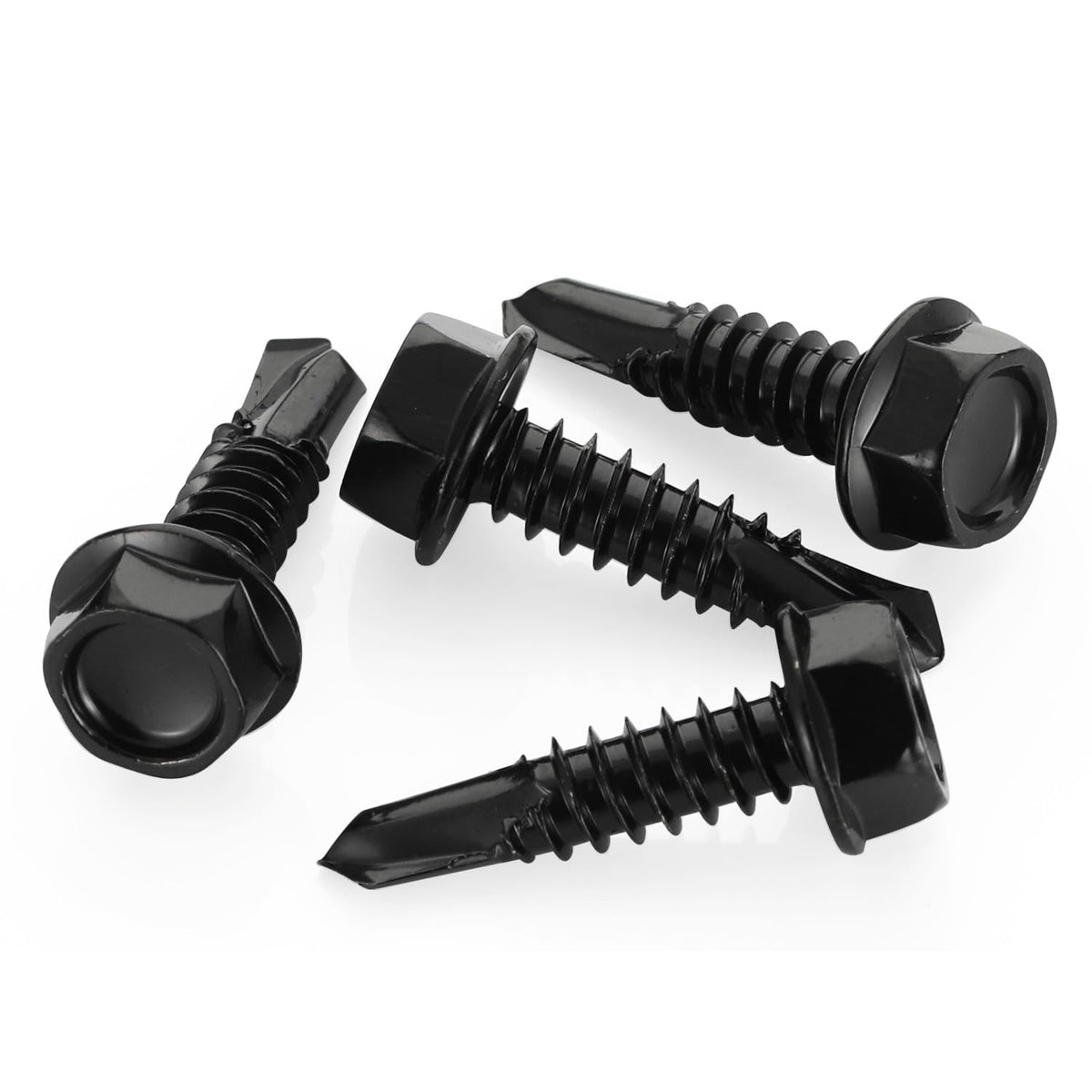 #10 x 1 Hex Washer Head Self Tapping Drilling Screws Black Oxidized, 410 Stainless Steel, 100 PCS - PuriLite