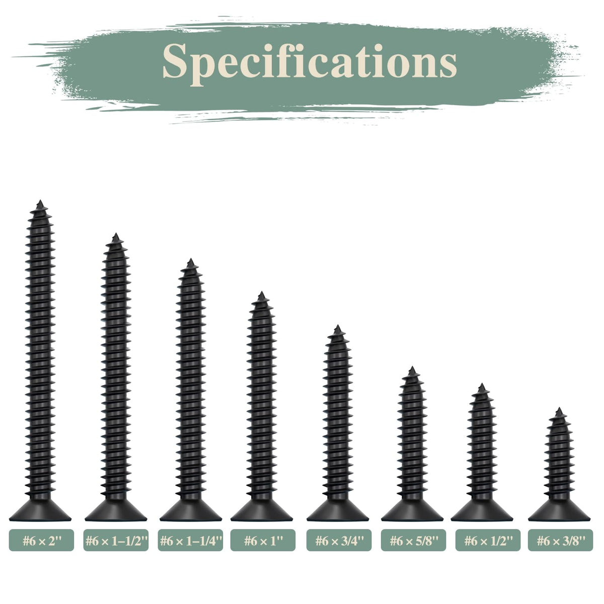GOHODOMINO #4 x 1/2" Wood Screw 100Pcs, Stainless Steel 304 (18-8) Screws Flat Head Phillips Fast Self Tapping Drywall Screws Black Oxide - PuriLite