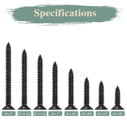 GOHODOMINO #4 x 1/2" Wood Screw 100Pcs, Stainless Steel 304 (18-8) Screws Flat Head Phillips Fast Self Tapping Drywall Screws Black Oxide - PuriLite