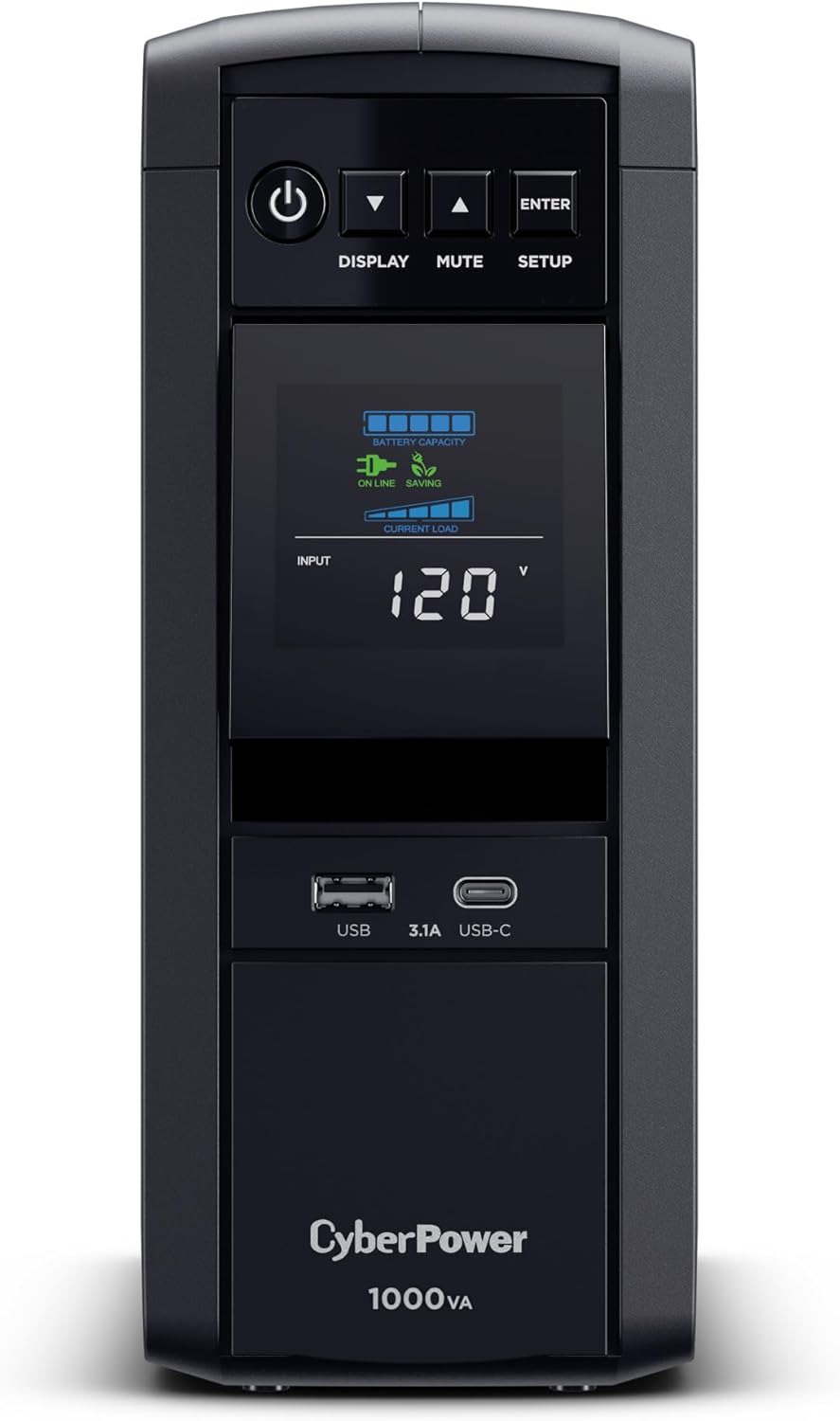 CyberPower CP1500PFCLCD PFC Sinewave UPS System, 1500VA/1000W, 12 Outlets, AVR, Mini Tower, Black - PuriLite