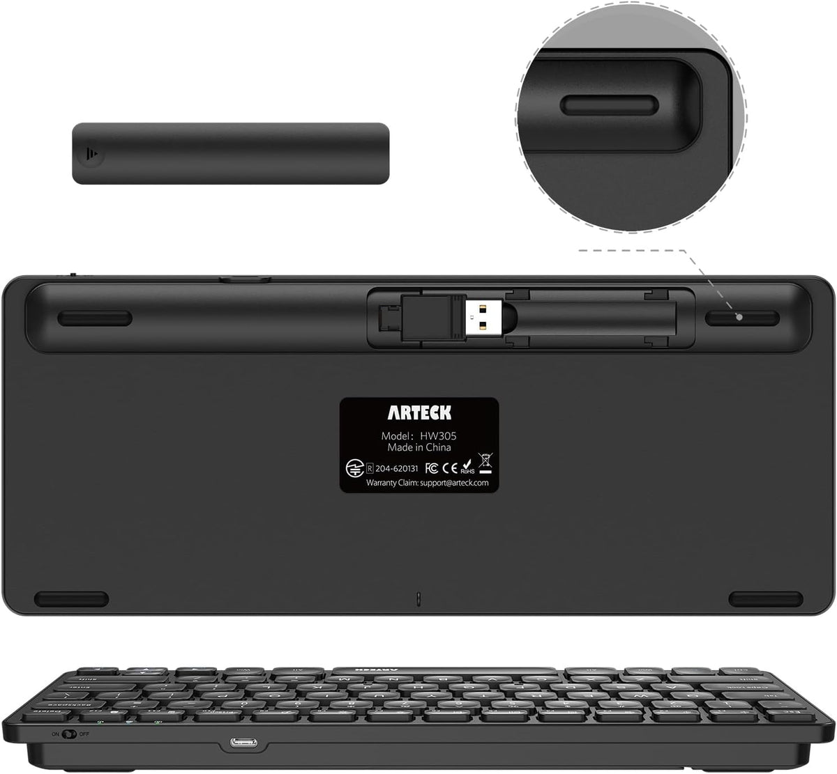 Arteck 2.4G Wireless Keyboard Ultra Slim and Compact Wireless Keyboard with Media Hotkeys for Computer/Desktop/PC/Laptop/Surface/Smart TV and Windows 10/8/ 7 Built-in Rechargeable Battery - PuriLite