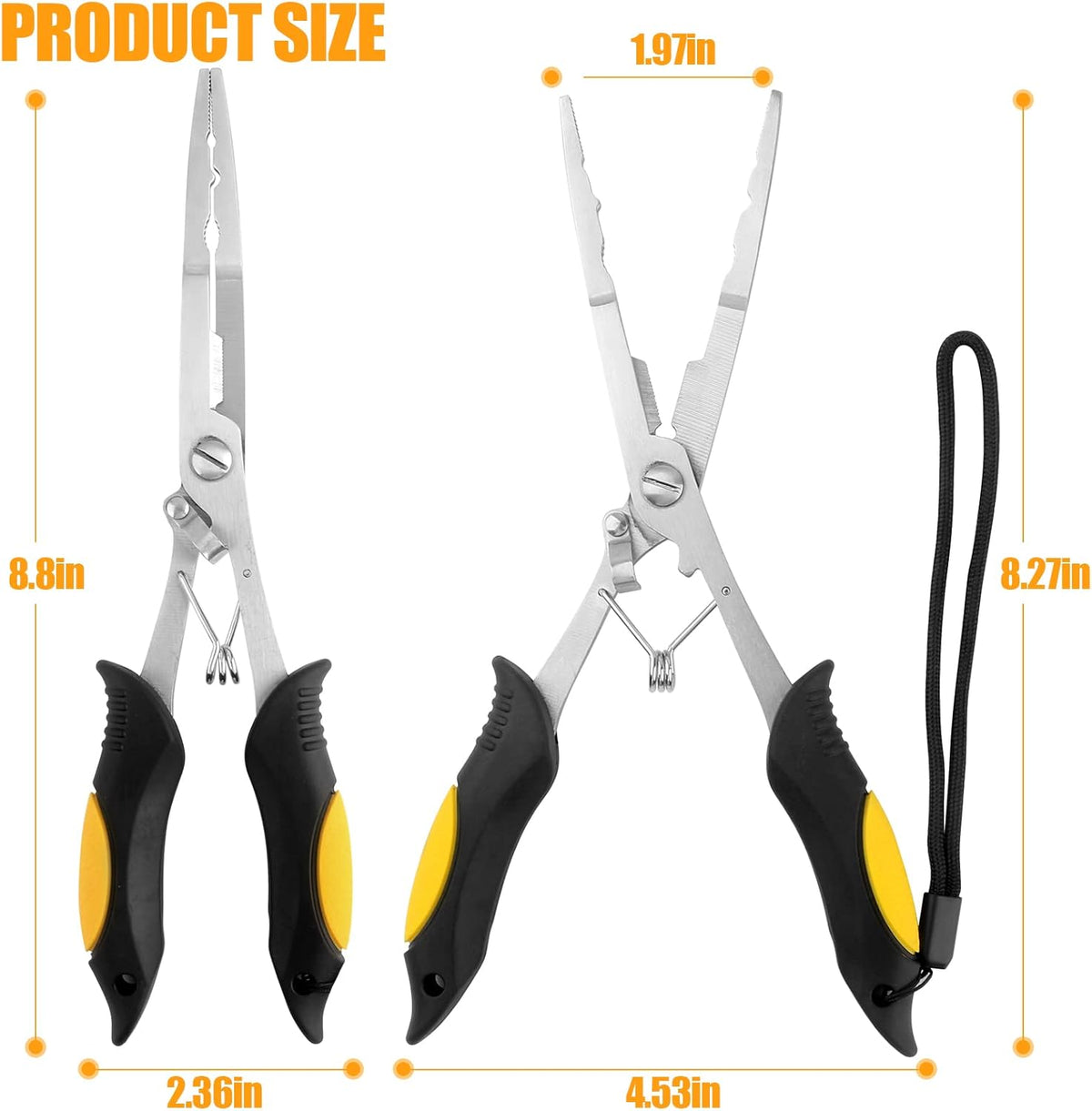 Fishing Pliers Stainless Steel Hook Remover Braid Cutter Rustproof Saltwater Split Ring Pliers Fishing Multi-Tools with Sheath and Lanyard - PuriLite