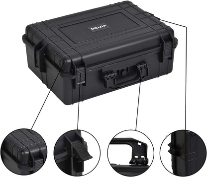 MEIJIA Portable Waterproof Protective Hard Case,Camera Case with Customizable Fit Foam Inserted, Elegant Black (9.17"x 7.56"x4.33") - PuriLite