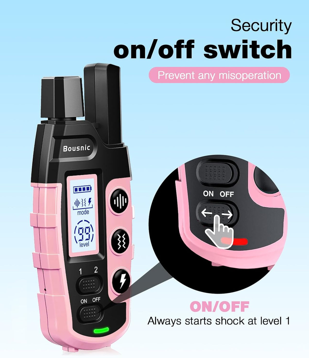 Bousnic Dog Shock Collar - 3300Ft Dog Training Collar with Remote for 5-120lbs Small Medium Large Dogs Rechargeable Waterproof e Collar with Beep (1-8), Vibration(1-16), Safe Shock(1-99) Modes (Blue) - PuriLite