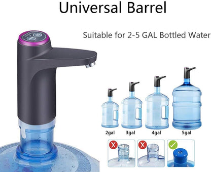 Cozy Blue Water Dispenser, Portable Water Bottle Pump for Universal 3, 4 and 5 Gallon with USB Electric Charging and Automatic Off Switch (Black) - PuriLite