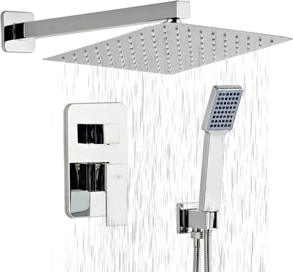 LCEVCGK Shower Faucet Set Complete Matte Black Shower System with 8 inch Square Rainfall Shower Head 3-Function Handheld Shower Waterfall Bathtub Spout Rain Shower Combo Set Bathroom Wall Mounted - PuriLite