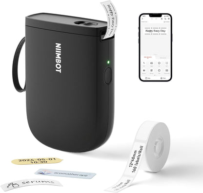 NIIMBOT D110 Mini Label Maker Machine with Tape(Pre-Cut Size 12x40mm), Portable Bluetooth Sticker Printer, Inkless Automatic Feeding One-Touch Custom Printing, Compatible with Phone Only - PuriLite