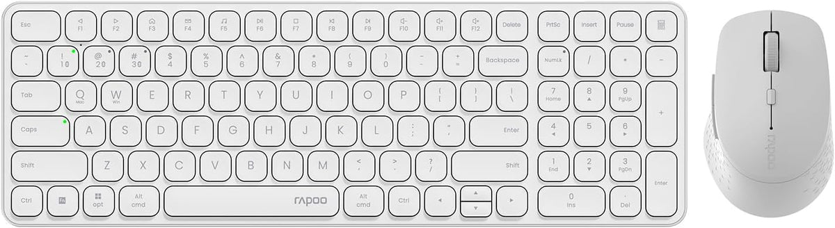 RAPOO Keyboard and Mouse Wireless - 9010M Multi-Device Wireless Keyboard Mouse Combo, 2.4GHz/Bluetooth 5.0/4.0 Wireless Keyboard Mouse Set for Windows/Mac/Linux/Chrome, Support 4 Devices, Silent Click - PuriLite