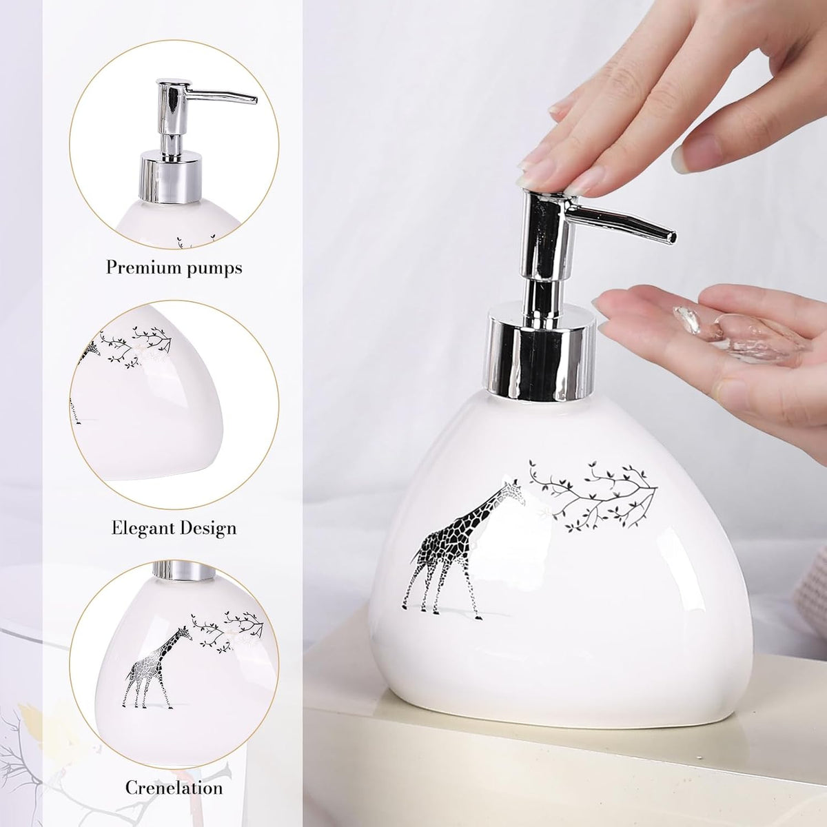White Bathroom Accessories Set,Modern Countertop Bathroom Decor,Luxury 6 Piece Bathroom Accessory Set,Complete with Soap Dispenser,Toothbrush Holder,Tumbler,Tray - PuriLite