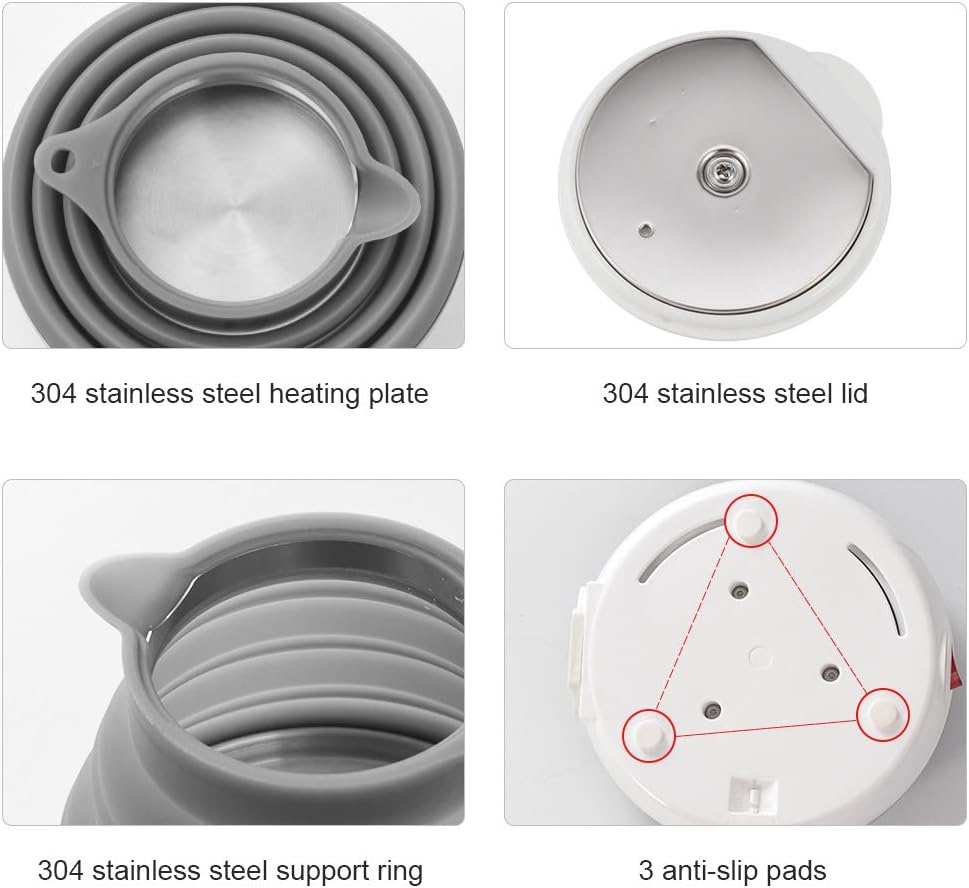120V 555ML Ultrathin Travel Foldable Electric Kettle with Separable Power Cord and Handle, Boil Dry Protection, Food Grade Silicone - PuriLite
