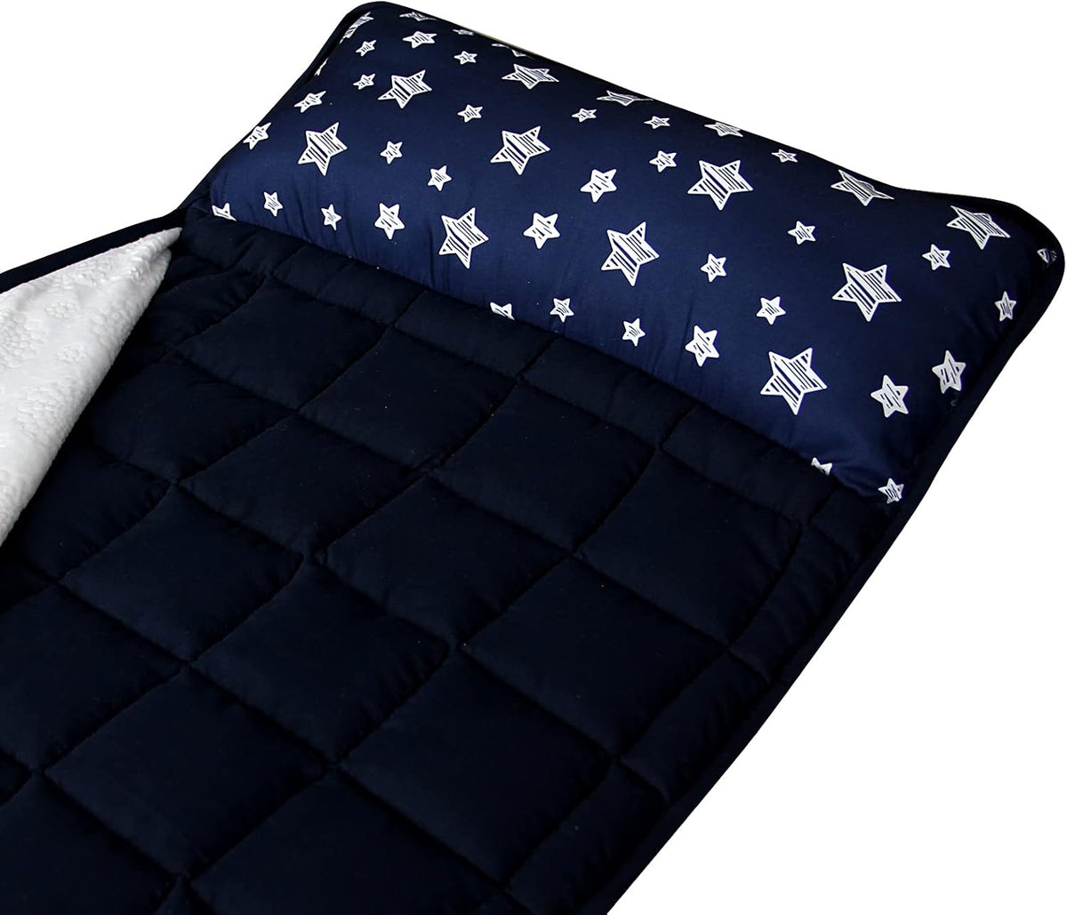 Toddler Nap Mat with Pillow and Fleece Minky Blanket, Kids Sleeping Bag Lightweight and Soft Perfect for Kids Preschool, Daycare, Travel Sleeping Bag Boys and Girls, Fit Standard Cot - PuriLite