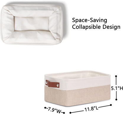 DULLEMELO Storage Baskets for Shelves, Fabric Collapsible Rectangular Storage Bins for Shelves, Closets, Nursery, Home, Office, Empty Gift Baskets (White&Teal) - PuriLite