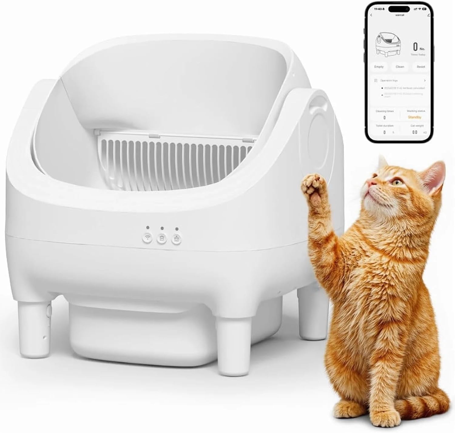 GUNJI Self Cleaning Cat Litter Box, Open-Top Automatic Self-Cleaning Litter Box, Design for Multi-Cat Families, Integrated Safety Protection, Includes Trash Bags (Brown) - PuriLite