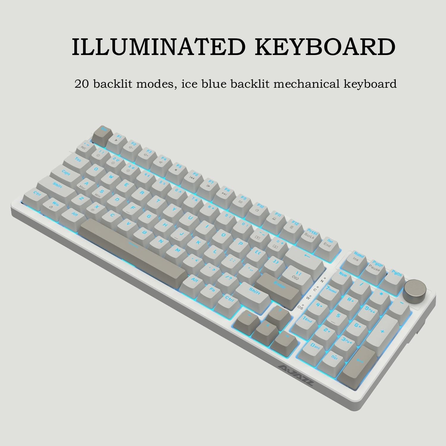 FIRSTBLOOD ONLY Game. AK992 Retro Wired Mechanical Keyboard, 98 Keys Full Layout, Hot-Swappable USB Gaming Keyboard with Red Switches, Multimedia Keys Knob, Blue Backlit, Anti-Ghosting, Grey - PuriLite