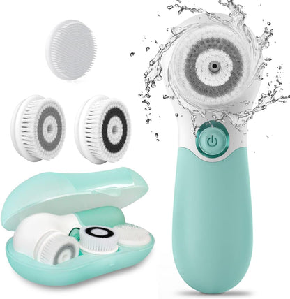 Facial Cleansing Brush Electric Facial Exfoliating Massage Brush with 3 Cleanser Heads and 2 Speeds Adjustable for Deep Cleaning, Removing Blackhead, Face Massaging - PuriLite