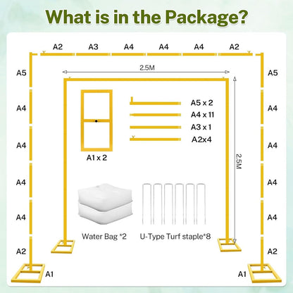8FT Adjustable Square Backdrop Stand, Wedding Arch Frame, Heavy Duty Backdrop Stand, Adjustable Metal Backdrop Stand with Storage Bag, Backdrop Frame for Baby Shower Birthday Party, Anniversary - PuriLite