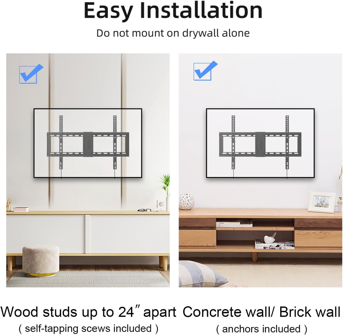 Suptek Tilt TV Wall Mount Bracket for Most 26-60 inch LED, LCD and Plasma TV, Mount with Max 400x400mm VESA and 99lbs Loading Capacity, Fits Studs 16" Apart, Low Profile with Bubble Level - PuriLite