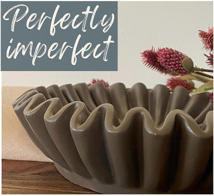 Fluted Ruffle Decorative Bowl | Resin Decorative Bowl | Home Decor Accent Bowl | Coffee Table Bowl | Small Centerpiece Bowl - PuriLite