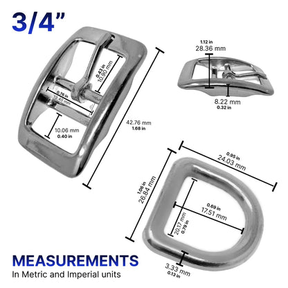 Regal Dog Products 1" Inch Double Bar Buckle and Matching D-Ring in Nickel Plated Hardware (6-pack) - PuriLite
