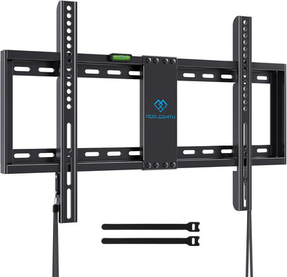 PERLESMITH Fixed TV Wall Mount Bracket Low Profile for 32-82 inch LED, LCD, and OLED Flat Screen TVs - Fits 16”- 24” Wood Studs, Fixed TV Mount with VESA 600 x 400mm Holds up to132lbs (PSLLK1), Black - PuriLite