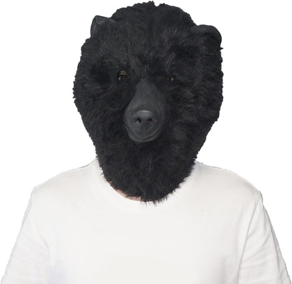 Black Bear Head Mask Full Face Plush Bear Costume Deluxe Halloween Party Animal Head Masks - PuriLite