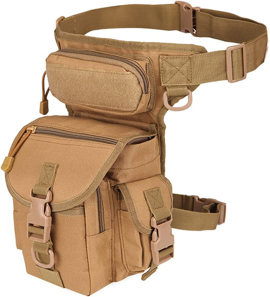 Azarxis Waterproof Airsoft Tactical Drop Leg Panel Utility Bag Hip Thigh Pouch Waist Pack Cross Over Leg Rig for Outdoor Bike Cycling Hiking (Khaki) - PuriLite