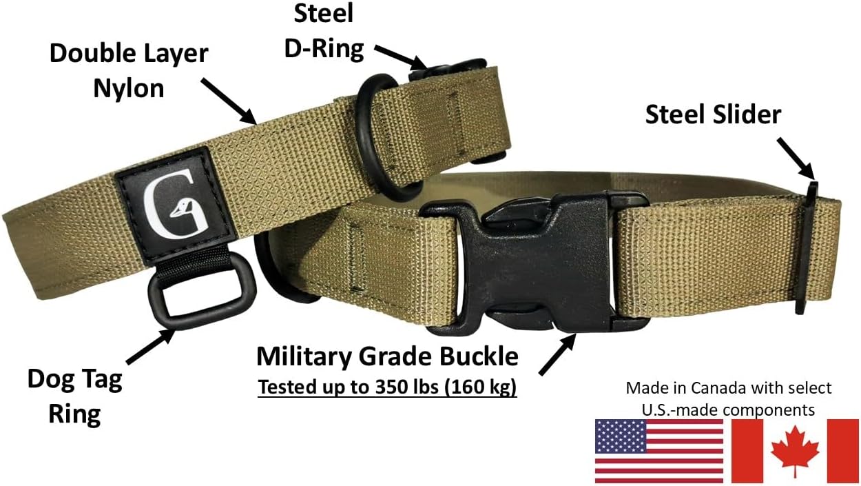 GOOSEMAN’S Gear - Dog Collar Medium and Large Breed - Made in Canada - Military Grade Buckle (Collier Pour Chien) (Ranger Green, X-Large) - PuriLite
